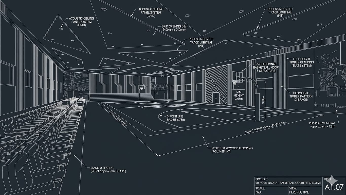 Drafting and blueprint for Basketball Court