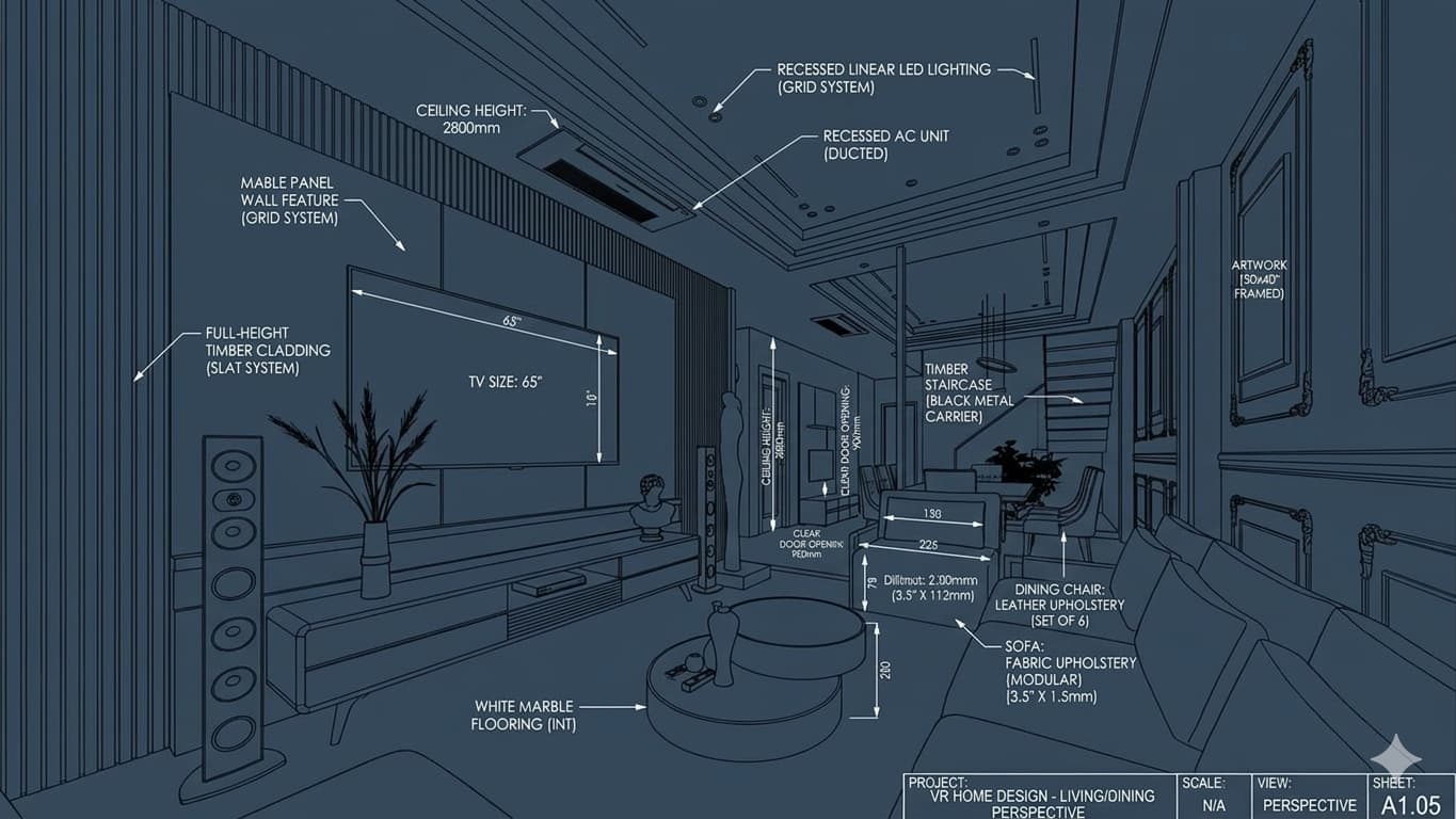 Drafting and blueprint for D1 Residence